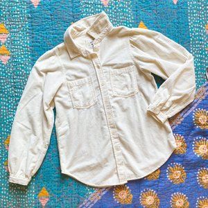 American Eagle Old School Cream Corduroy Button Down Shirt Oversized - Size XS